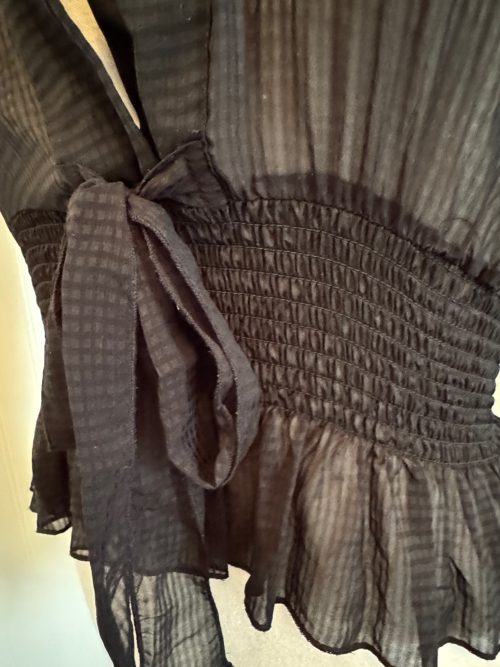 Poetry Black Sheer Tie-Front Ruffled Peplum Blouse - Picture 4 of 5
